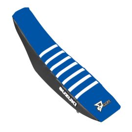 COUVRE-SIÈGE SUZUKI RM 85 NOIR/BLEU/NERVURES BLANCHES