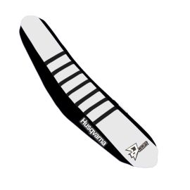 COUVRE-SIÈGE HUSQVARNA RE/TC/FC125-450 NOIR/BLANC/NEVURES NOIRES